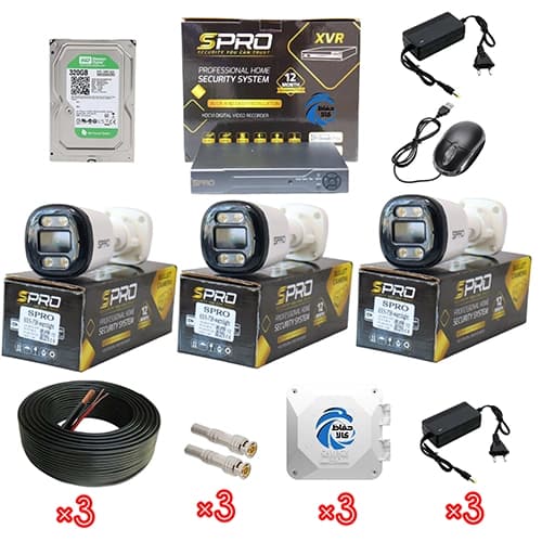 پک دوربین مداربسته 3 عددی اسپرو مدل 8309 با DVR و هارد 320GB