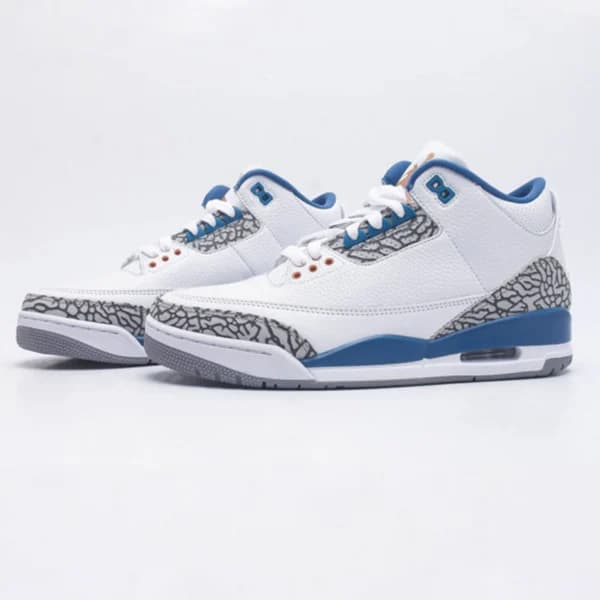 نایک جردن 3 رترو وزردز Jordan 3 Retro Wizards سفید آبی — تصویر ۵