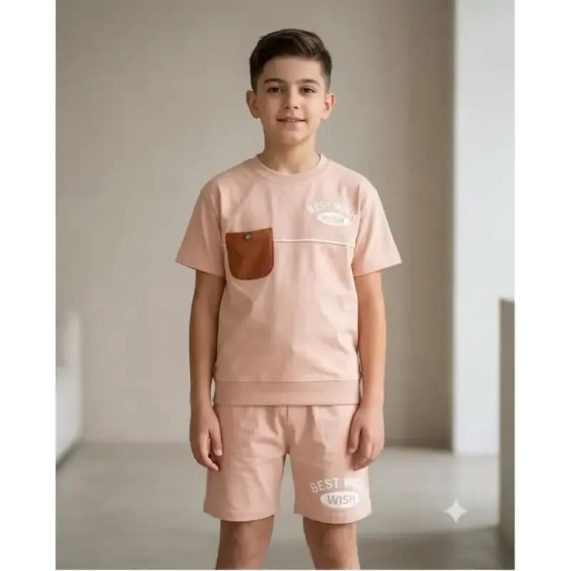 ست تیشرت و شلوارک پسرانه نخ پنبه جیب دار سایز 40 و 45 — تصویر ۲