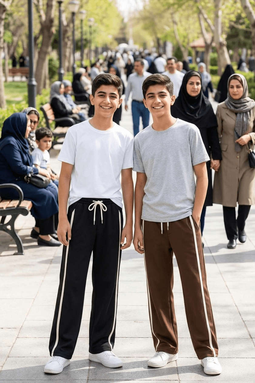 شلوار بگ اسپورت نخ پنبه نوار کنفی — تصویر ۳