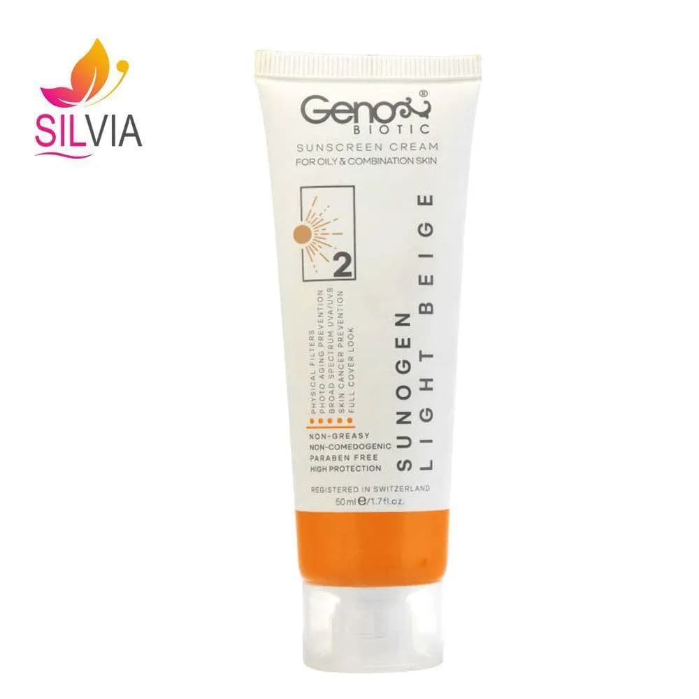 کرم ضد آفتاب رنگی پوست چرب و مختلط بژ روشن SPF50 ژنوبایوتیک 50 میل