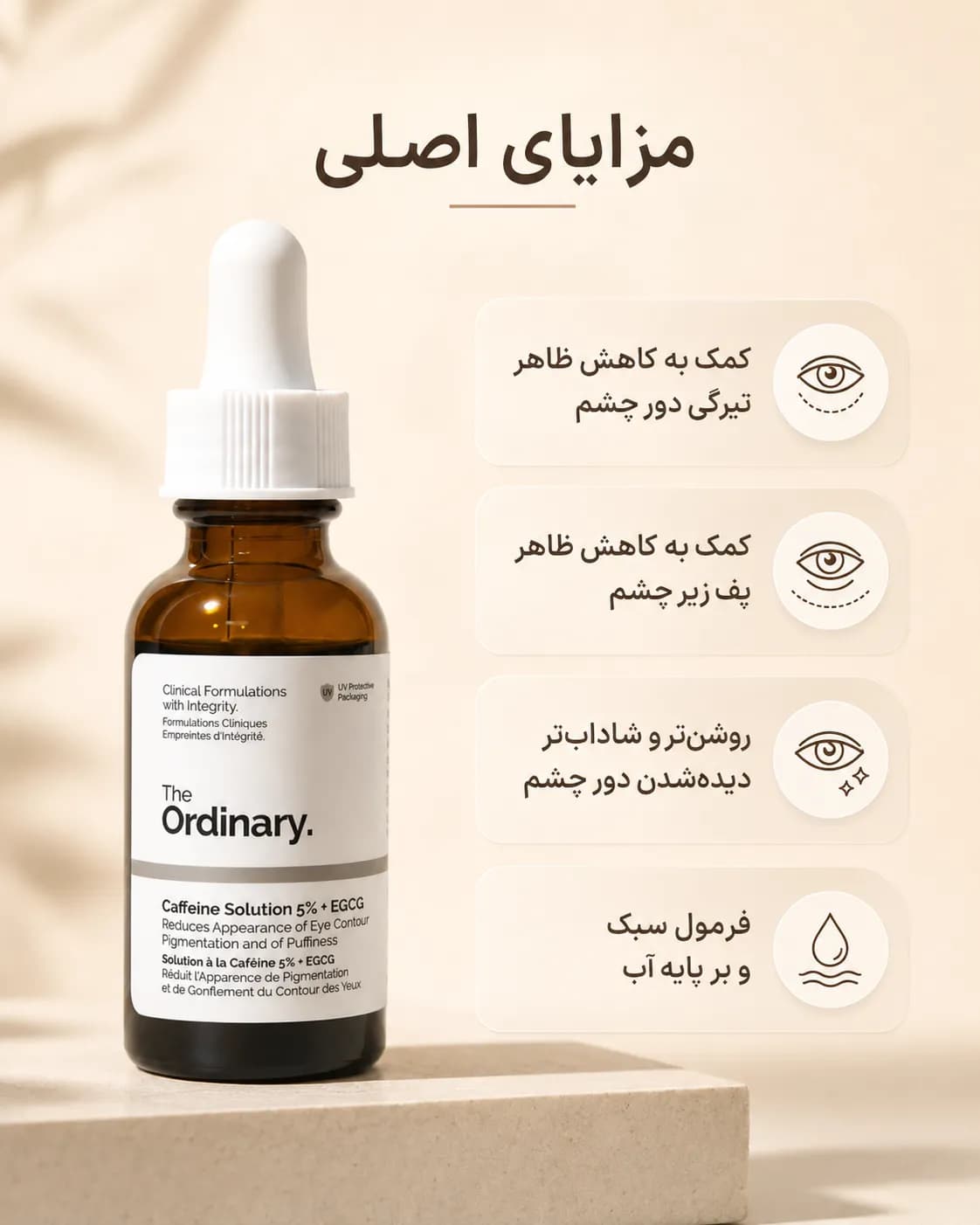 سرم دور چشم کافئین ۵٪ و EGCG اوردینری ضد پف و تیرگی ۳۰ میل | The Ordinary Caffeine Solution 5% + EGCG - یاز شاپ — تصویر ۴