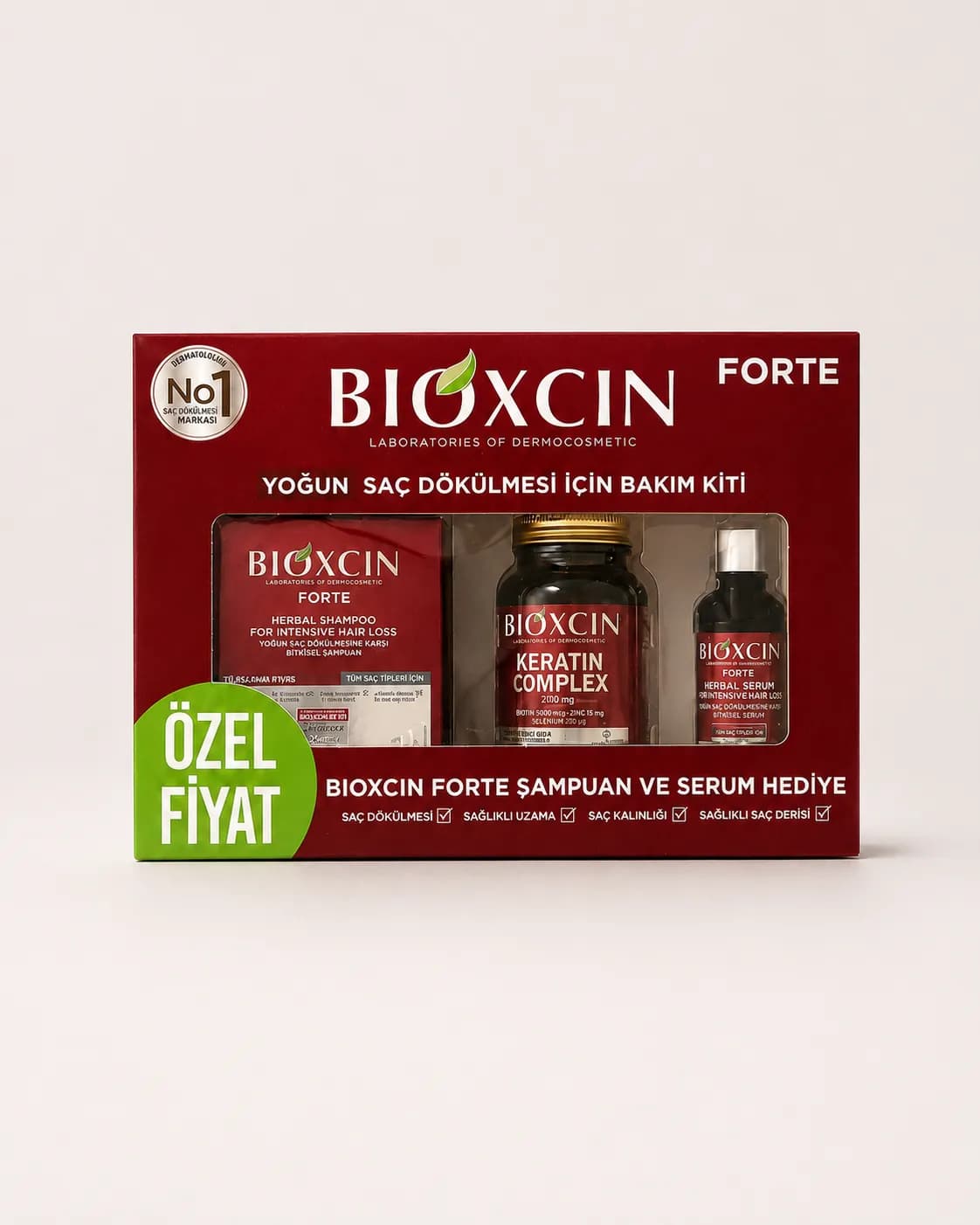 پک ضد ریزش شدید مو بیوکسین فورته شامل شامپو، سرم و قرص کراتین کمپلکس | Bioxcin Forte Intensive Hair Loss Care Kit