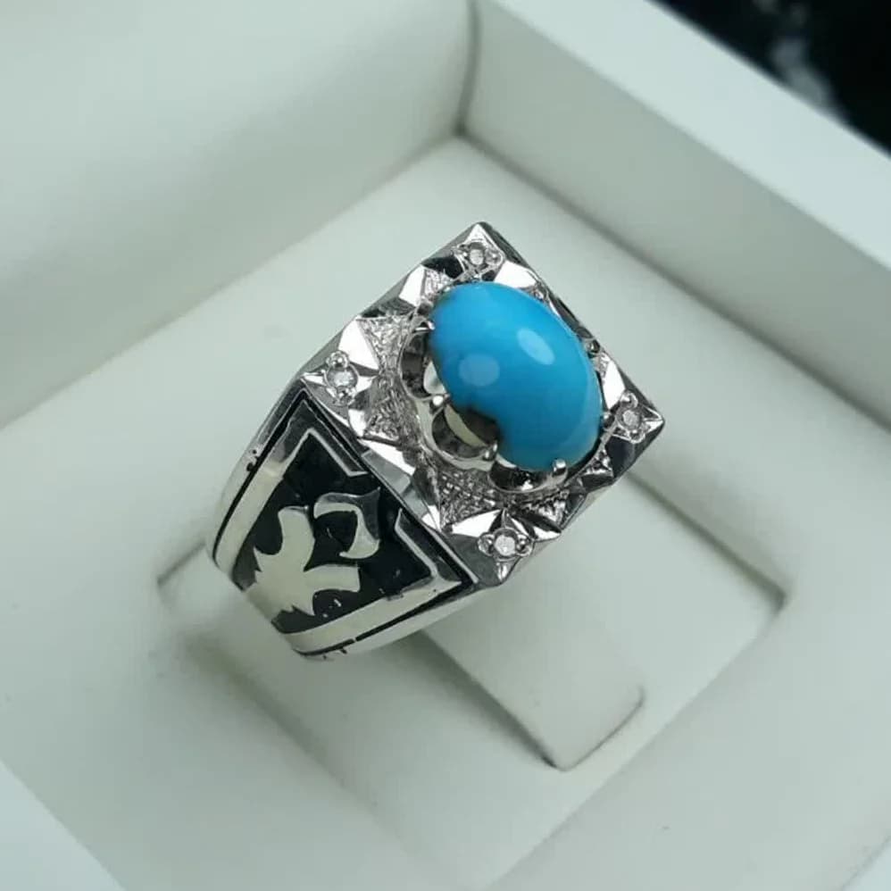 انگشتر مردانه فیروزه عجمی درجه یک دستساز کد 3695