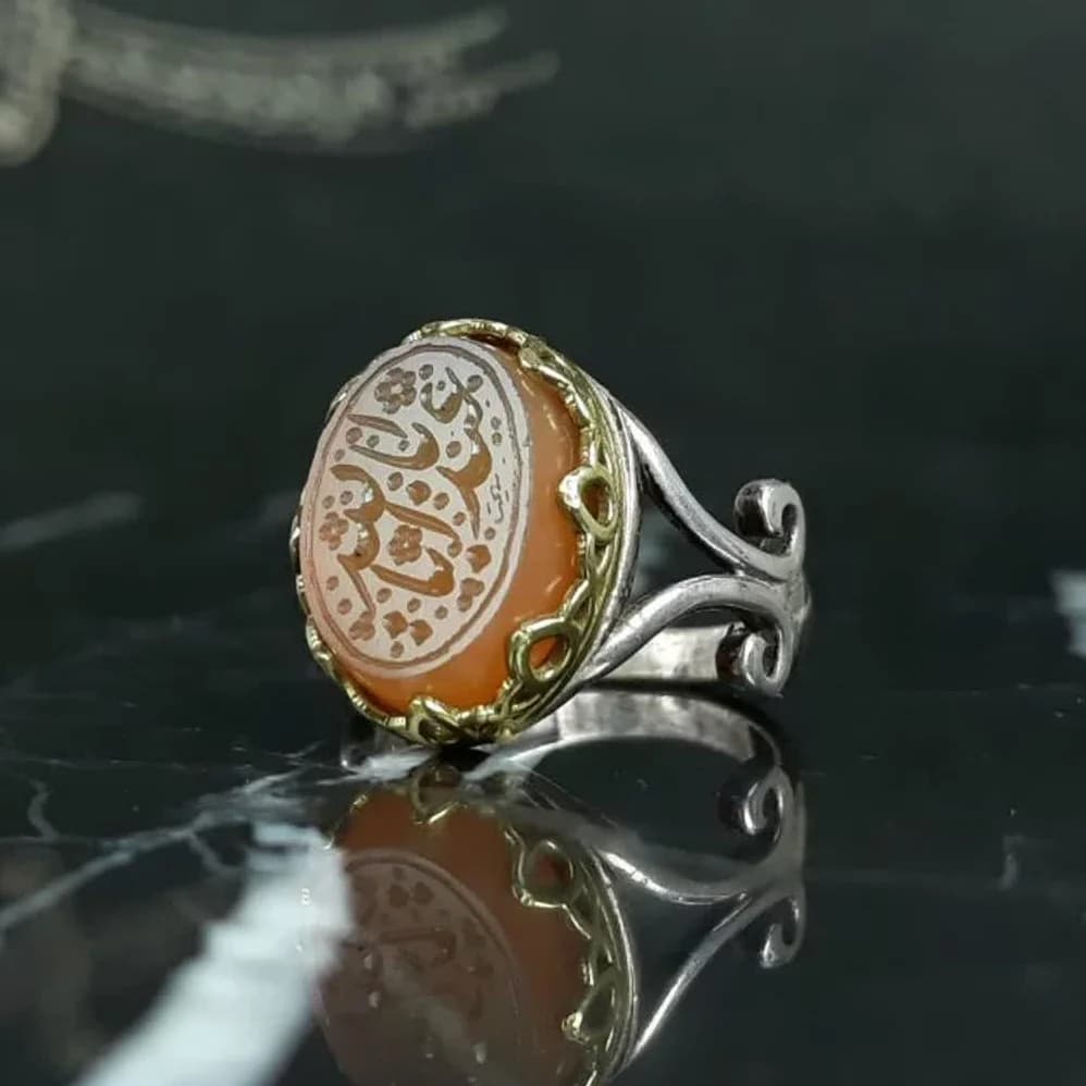 انگشتر مردانه عقیق یمنی خطی یا اباعبدالله کد 3676 — تصویر ۴