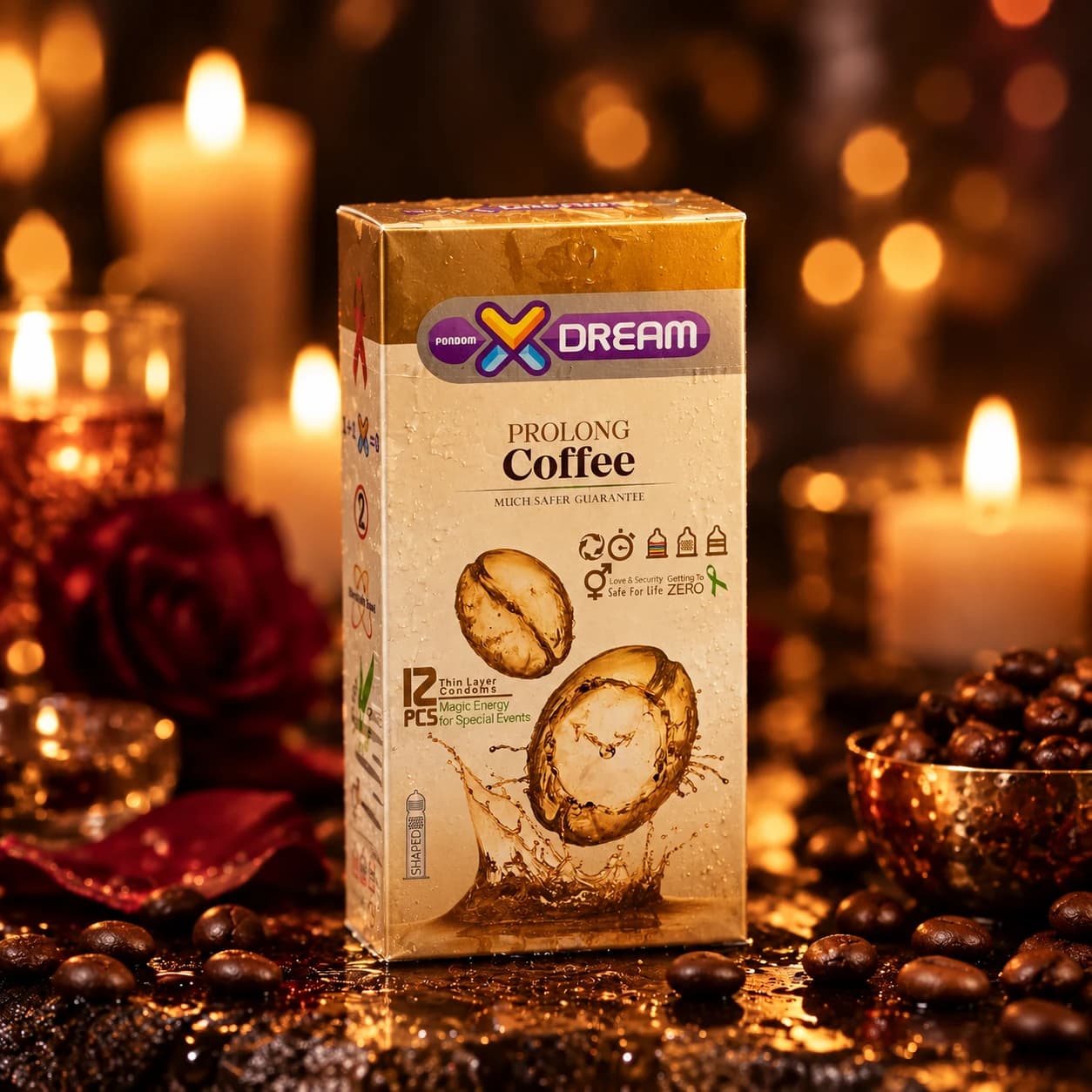 کاندوم ایکس دریم مدل تاخیری قهوه Prolong Coffee بسته ۱۲ عددی