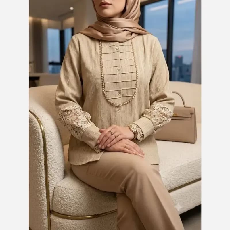 شومیز زنانه مدل آیجان جنس پارچه توکی سایز 36 تا 56 — تصویر ۷