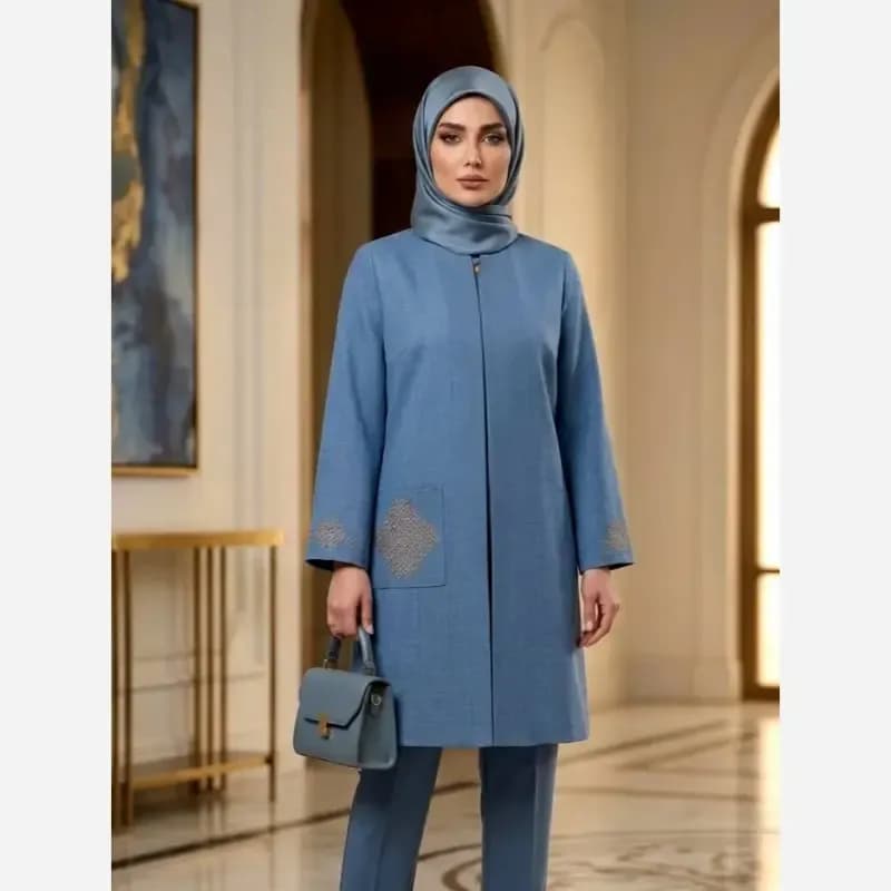 مانتو زنانه شانتون اسلپ گلدوزی شده مدل راز تا سایز 56 — تصویر ۴
