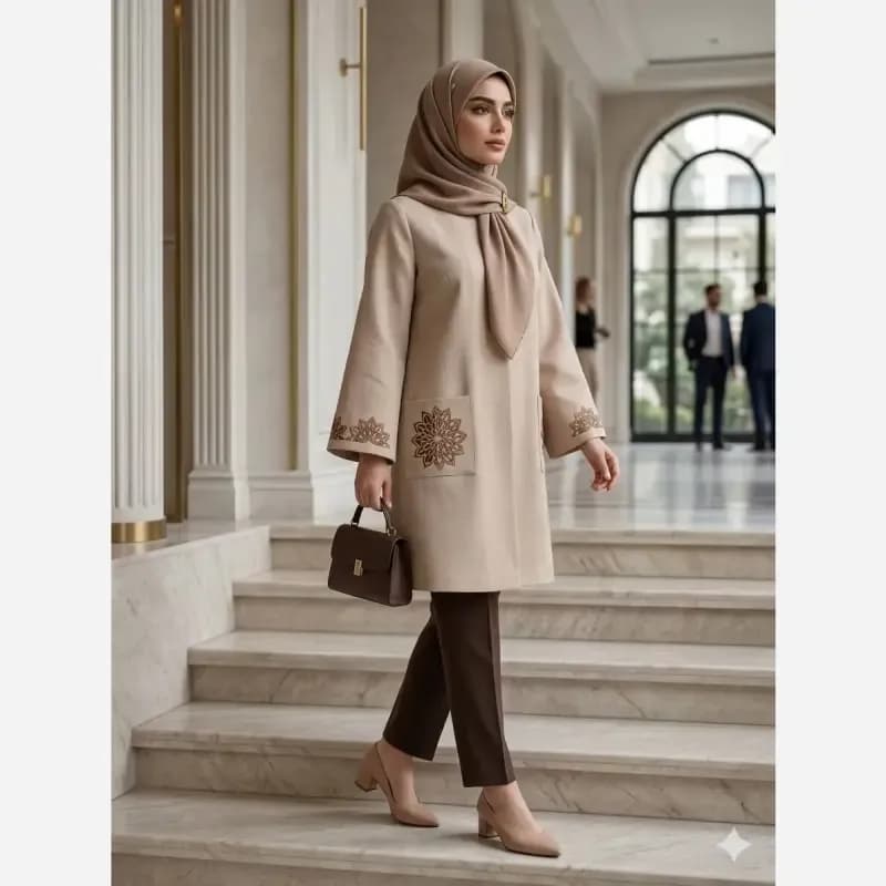 مانتو زنانه شانتون اسلپ گلدوزی شده مدل راز قد 91 سایز بزرگ تا 56 — تصویر ۴
