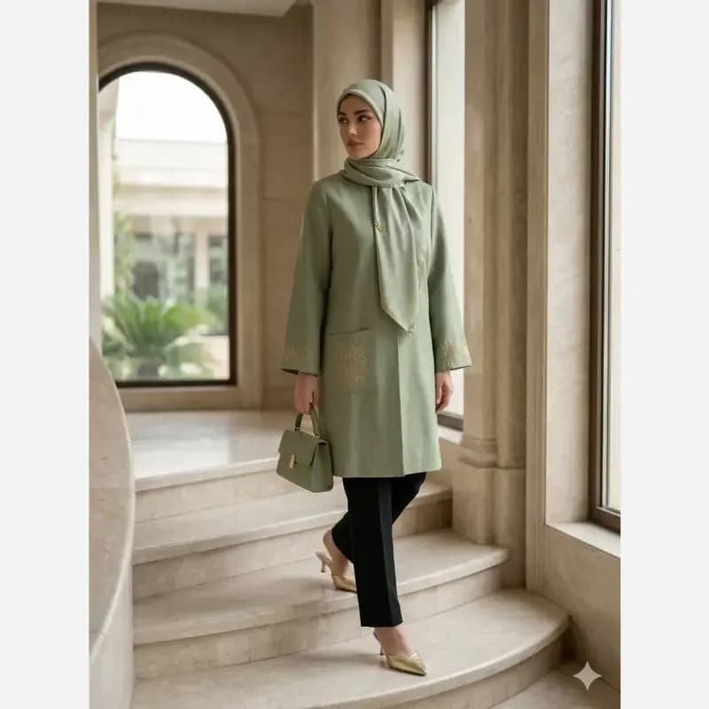 مانتو زنانه شانتون اسلپ گلدوزی شده مدل راز قد 91 سایز بزرگ تا 56 — تصویر ۳