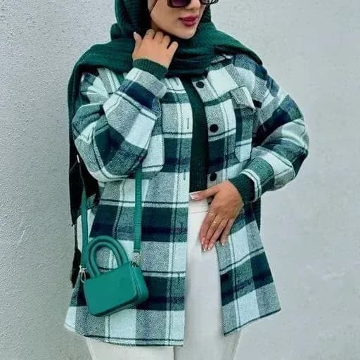 مانتو چهارخونه پشمی نسترن شکت زنانه پاییزی فری سایز