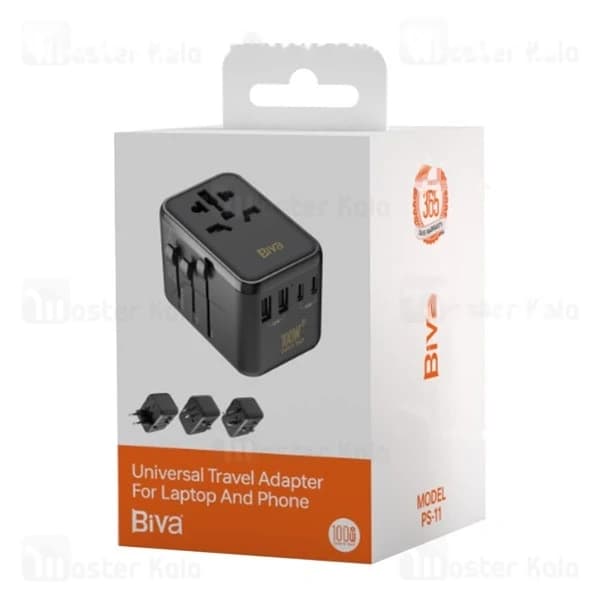 شارژر دیواری و مبدل برق بیوا Biva PS-11 GaN Universal Travel Adapter توان 100 وات — تصویر ۴