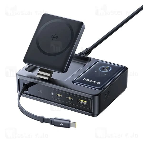 هاب شارژر 3 پورت و شارژر وایرلس بیسوس Baseus P10170901123 Nomos Qi2 CCNMS140 توان 140 وات — تصویر ۲