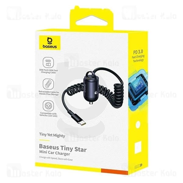 شارژر فندکی بیسوس Baseus Tiny Star Mini Car Charger C00035001121-01 توان 30 وات همراه با کابل متصل — تصویر ۶