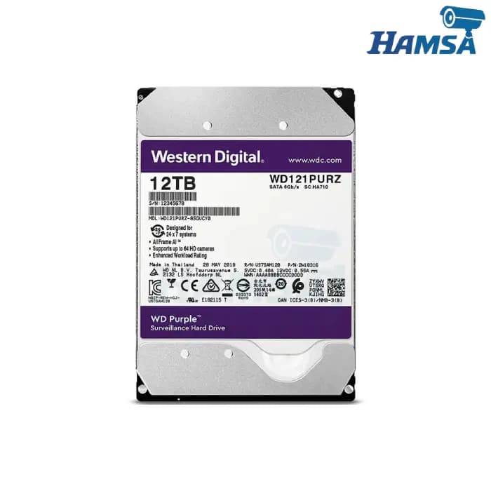 هارد دیسک وسترن دیجیتال بنفش 12 ترابایت WD Purple اصلی — تصویر ۳