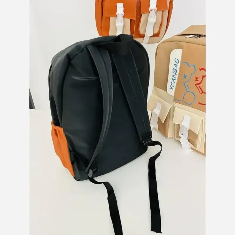 کوله پشتی فانتزی جنس نانسی سایز 42 در 30 رنگ مشکی عسلی نسکافه ای — تصویر ۴