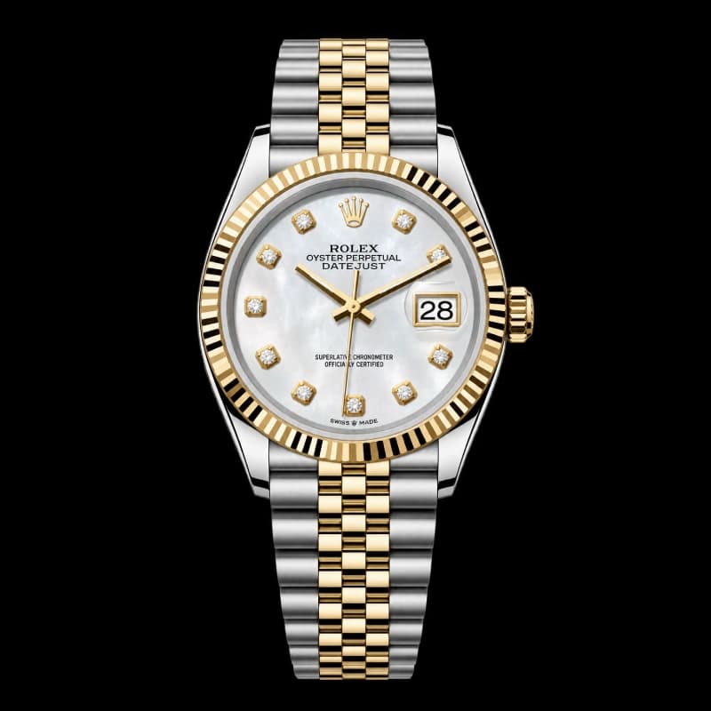 رولکس Datejust 36 نقرهای Jubilee نگیندار دو رنگ | رفرنس M126233-0027
