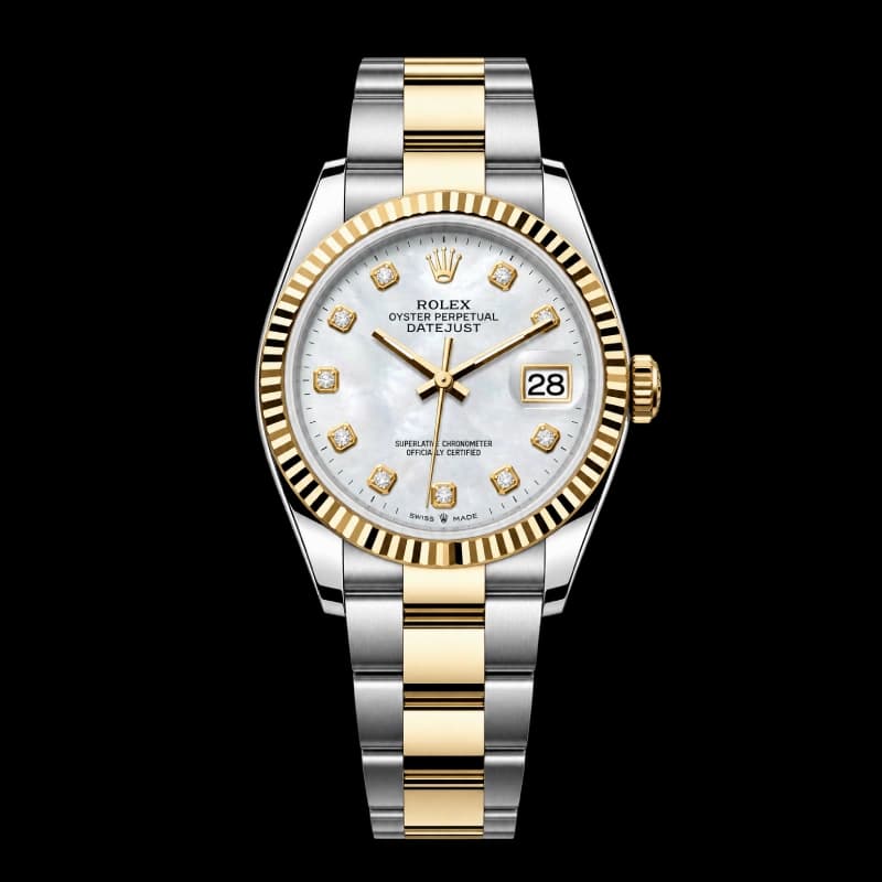رولکس Datejust 36 مرواریدی سفید نگیندار دو رنگ | رفرنس M126233-0024