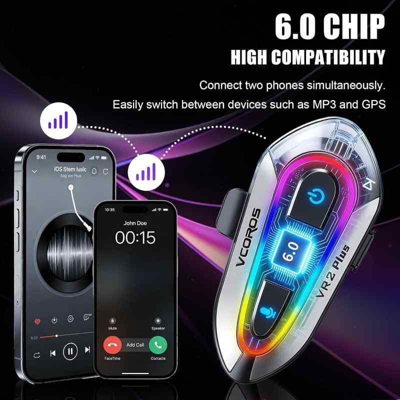 هدست کلاه ایمنی موتورسیکلت VCOROS با چراغهای RGB — تصویر ۶
