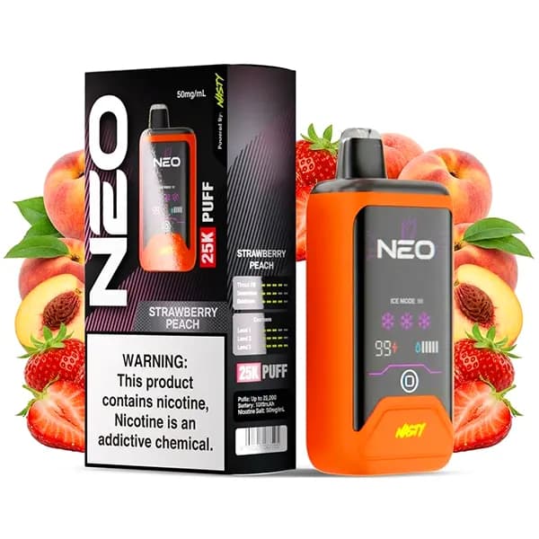 پاد یکبار مصرف 25 هزار پاف توت فرنگی هلو نئو نستی | Nasty Neo 25K Puff Strawberry Peach