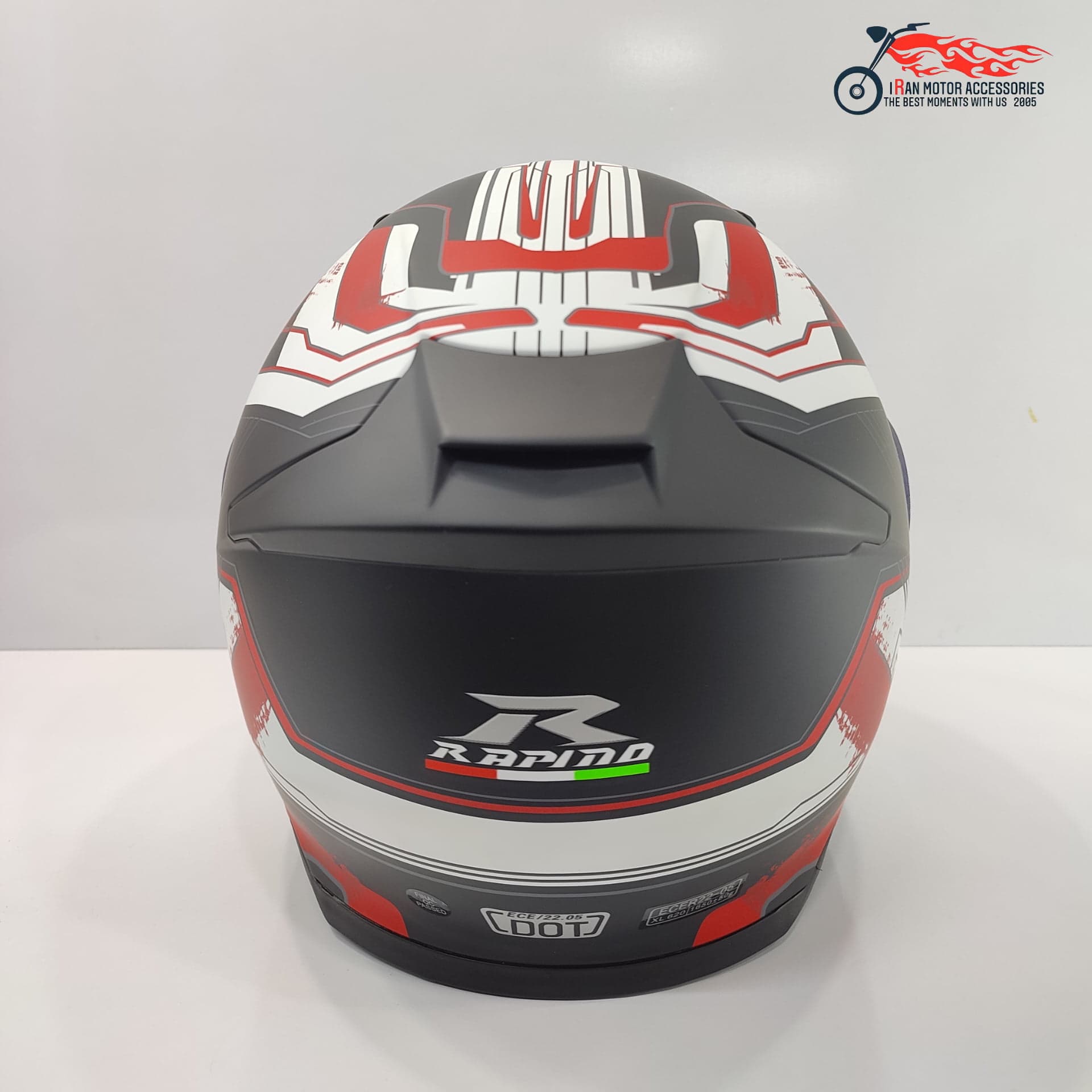 کلاه کاسکت فک متحرک راپیدو rapido کد 950 – مشکی قرمز سفید — تصویر ۳