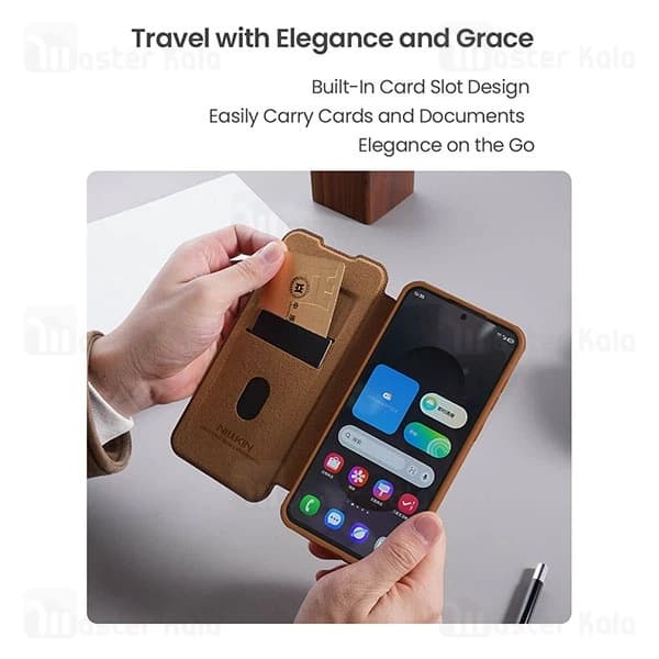 کیف چرمی نیلکین سامسونگ Samsung Galaxy S25 Edge Nillkin Qin Pro Leather Case دارای محافظ دوربین — تصویر ۵