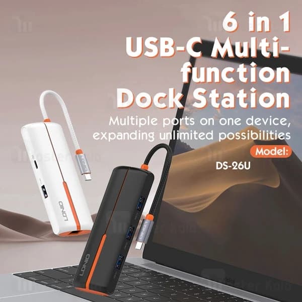 هاب 6 پورت تایپ سی الدینیو LDNIO DS-26U توان 100 وات — تصویر ۶