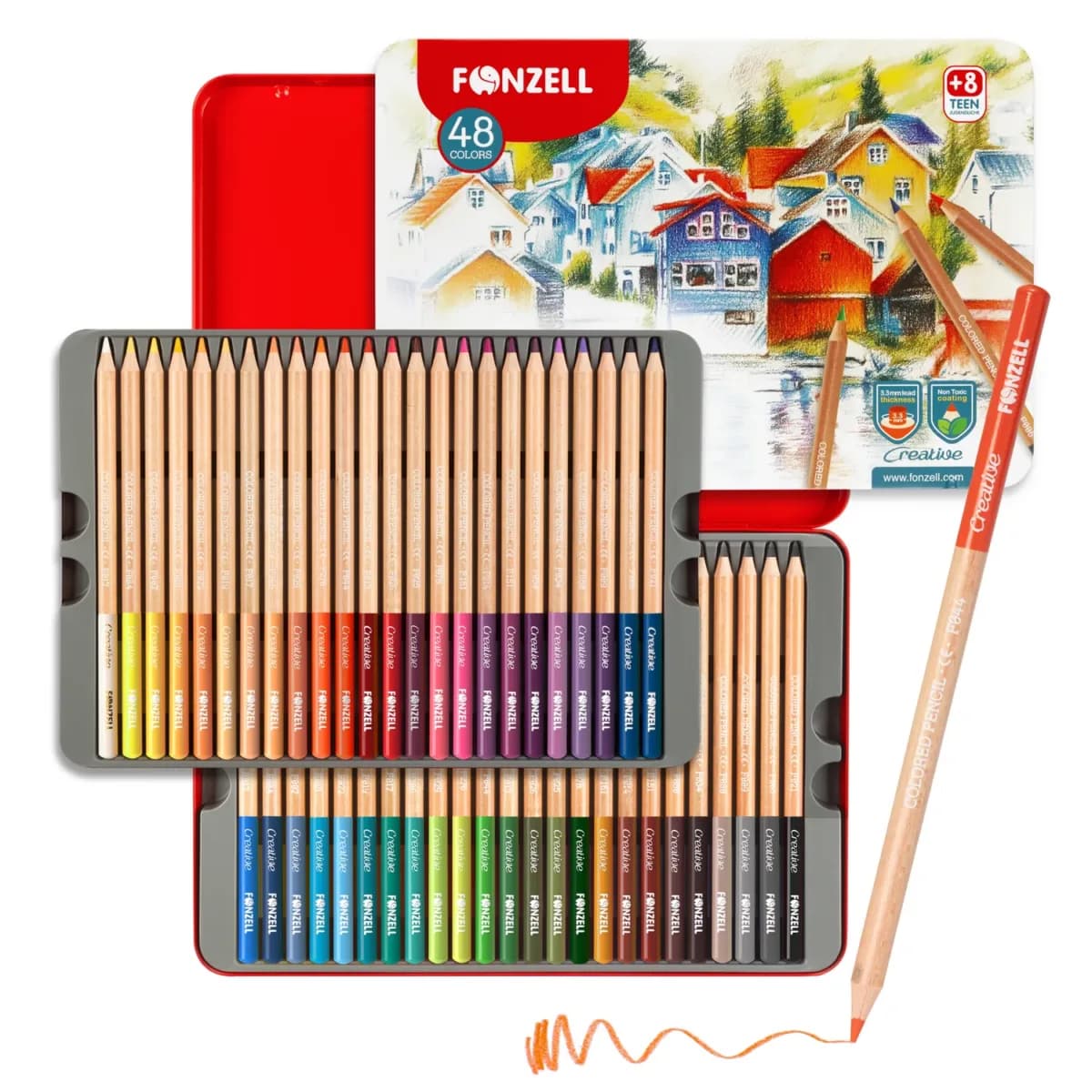 مداد رنگی 48 رنگ جعبه فلزی فونزل (fonzell)