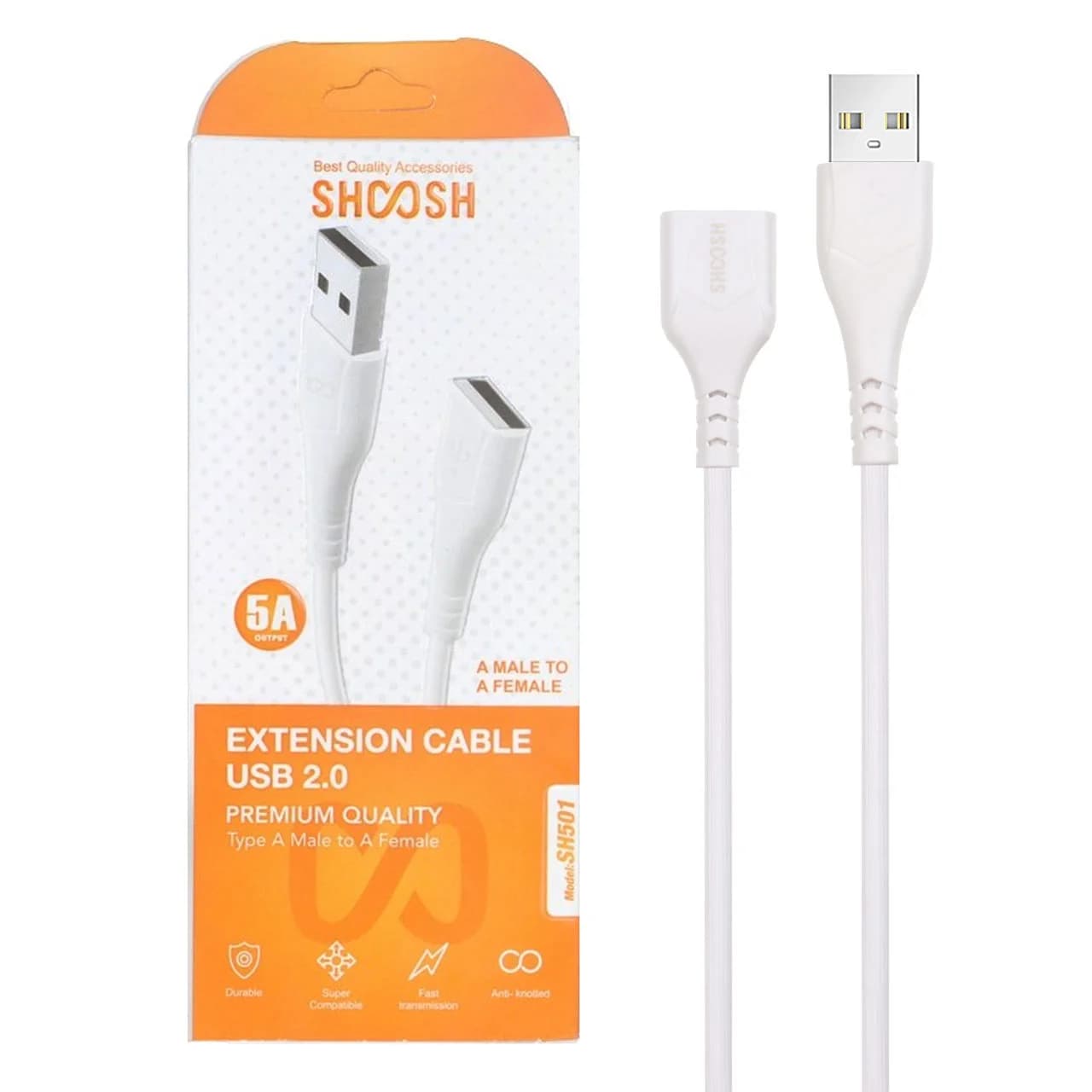 کابل افزایش طول 50 سانتی Shoosh USB2.0 مدل SH501 – سفید – SMO — تصویر ۳