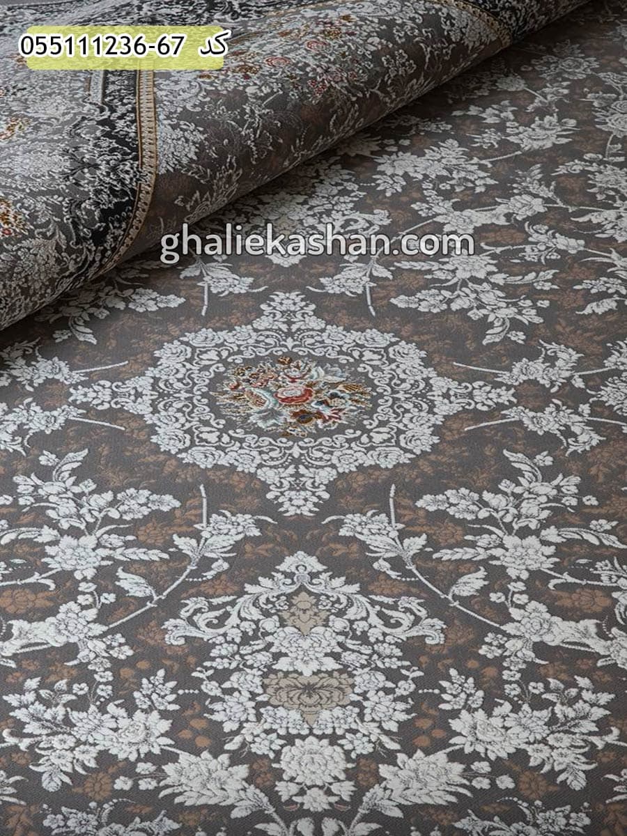 فرش 1200 شانه طرح افشان دایانا زمینه نقره ای کاشان – گل برجسته — تصویر ۲