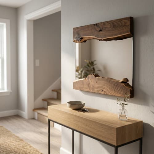 آینه دکوراتیو روستیک چوب طبیعی دستساز مدل لایو ایج (Live Edge) ابعاد ۵۰×۶۰ سانتیمتر — تصویر ۸
