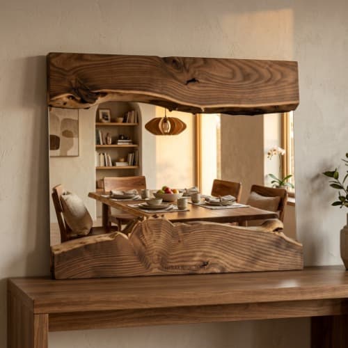آینه دکوراتیو روستیک چوب طبیعی دستساز مدل لایو ایج (Live Edge) ابعاد ۵۰×۶۰ سانتیمتر — تصویر ۴