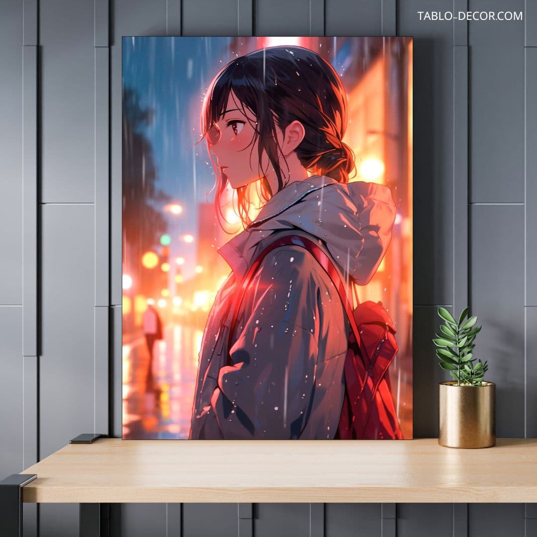 تابلو انیمه در باران Anime in the rain