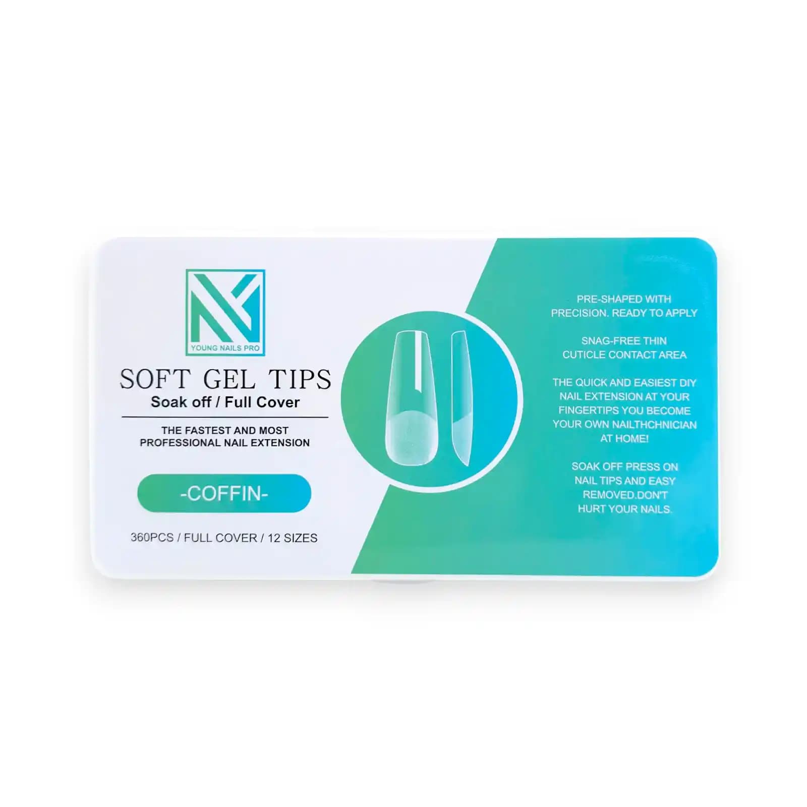 تیپ سافت ژل کاشت ناخن یانگ نیلز پرو Young Nails Pro | فرم کافین Coffin (گلدانی) | بسته 360 عددی