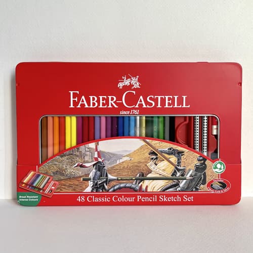 مداد رنگی 48 رنگ فابرکاستل جعبه فلزی تخت (FABER CASTELL)