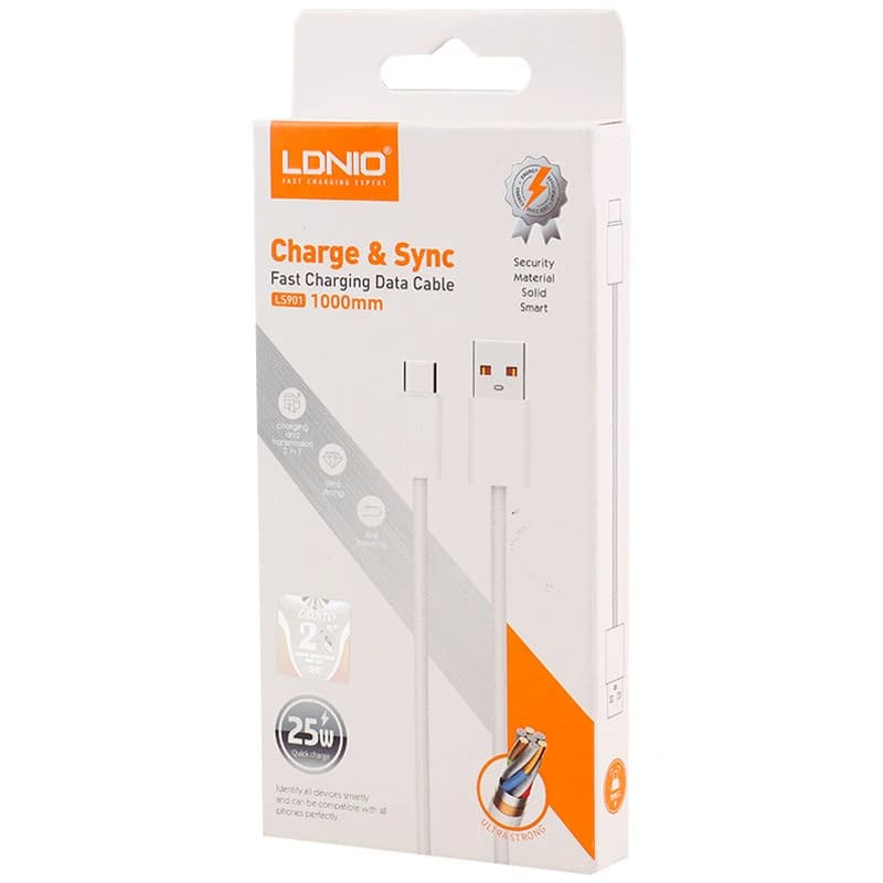 کابل شارژ تایپ سی فست شارژ 25 وات الدینیو مدل LS901 طول 1 متر — تصویر ۳