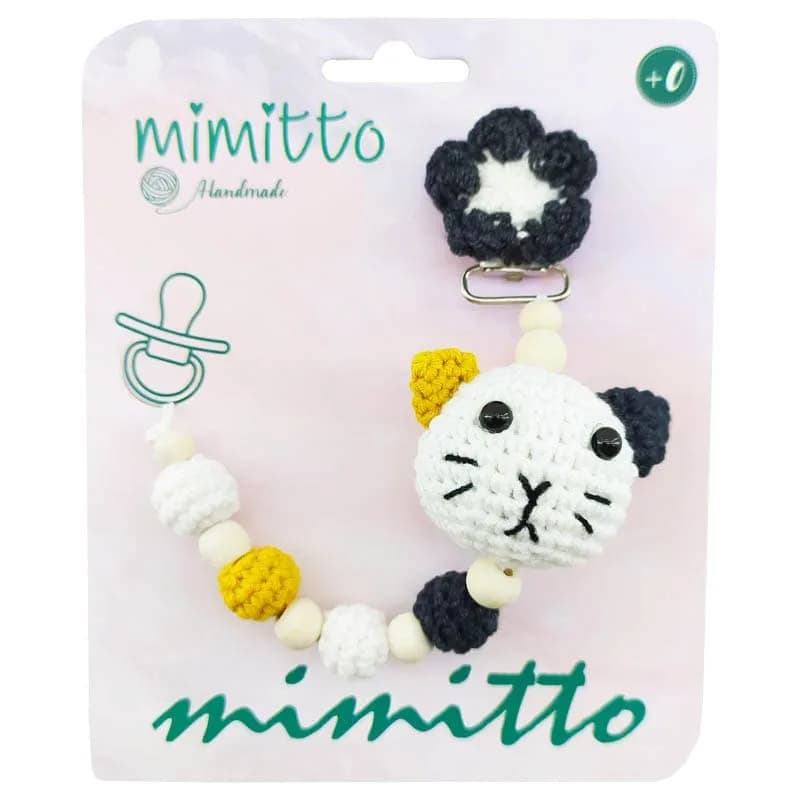 بند پستانک عروسکی بافت سفید-مشکی Mimitto — تصویر ۳