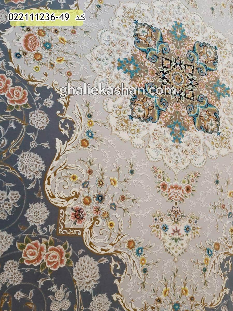 فرش 1200 شانه طرح ناوک زمینه ذغالی کاشان – گل برجسته — تصویر ۳