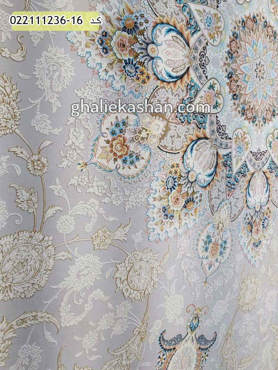 فرش 1200 شانه طرح پرواز زمینه نقره ای کاشان – گل برجسته — تصویر ۳