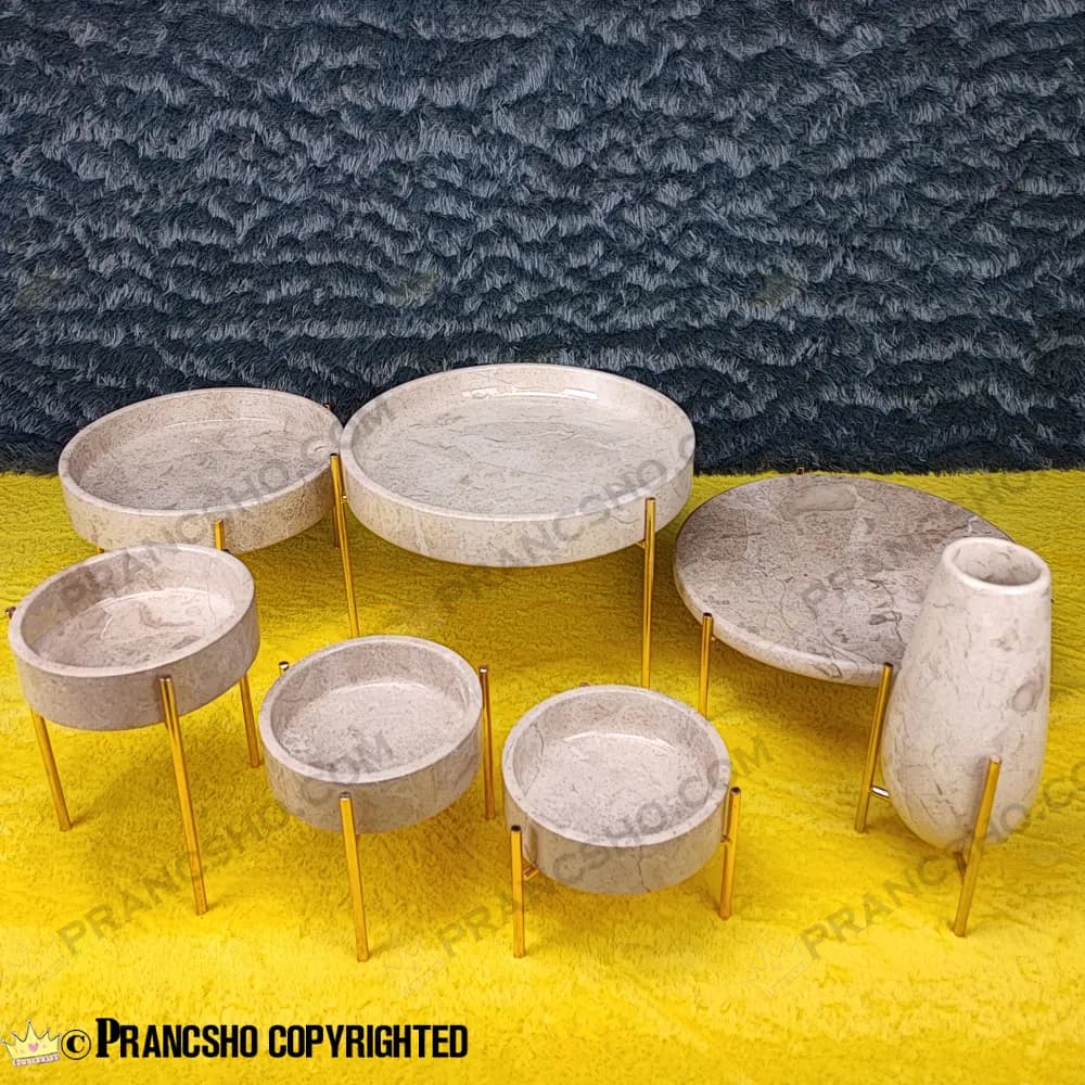 ست ظروف پذیرایی سنگی پایه میخی طلایی سنگ پارادایس نسکافهای — تصویر ۲