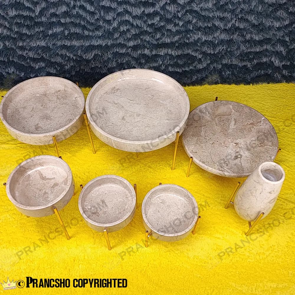 ست ظروف پذیرایی سنگی پایه میخی طلایی سنگ پارادایس نسکافهای — تصویر ۴