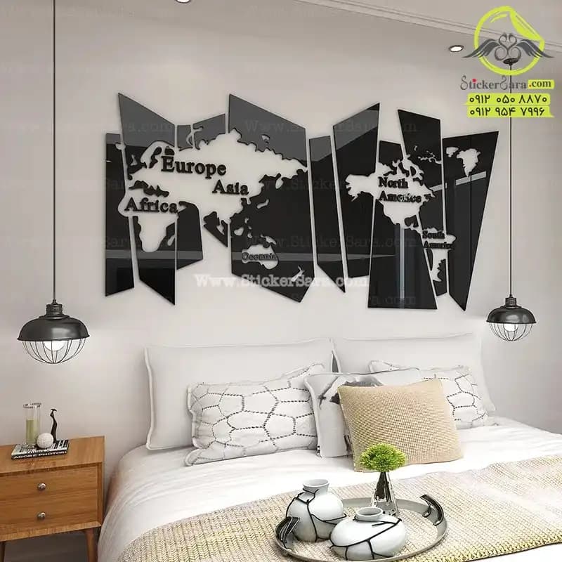 آینه دیوار نقشه جهان بزرگ دکوری برای دفتر یا اتاق نشیمن