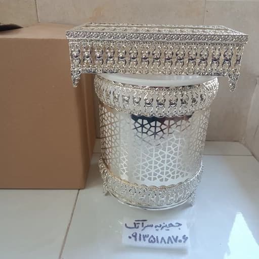 ست سطل و جا دستمال کاغذی طرح نقره ای کامنا مدل 13144895
