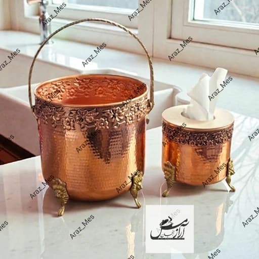 ست سطل زباله و جادستمالی مسی گلبرگ نانو ضخیم نوین زنجان کامنا مدل 13144857