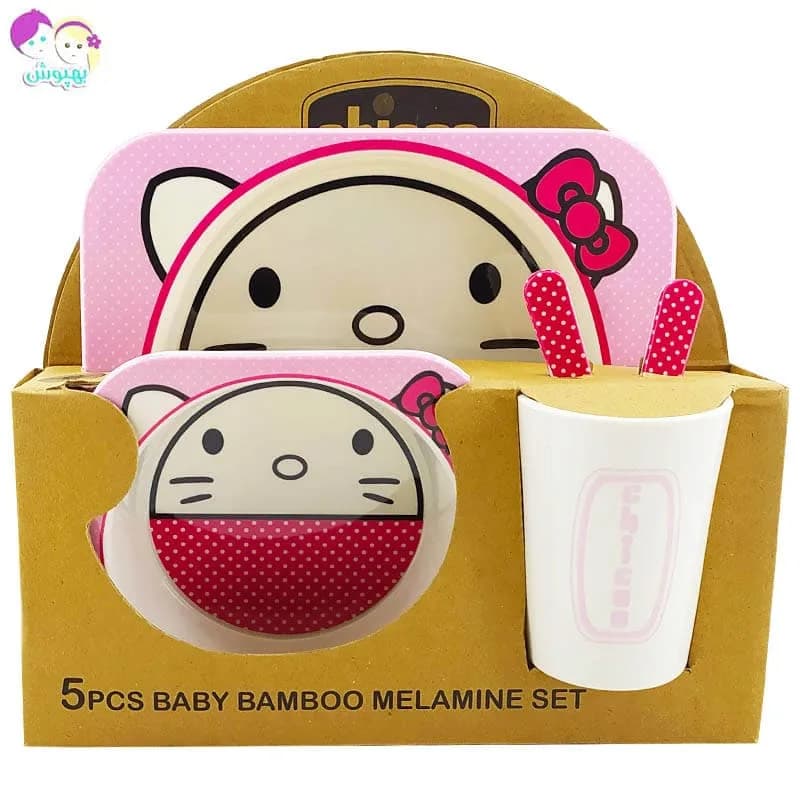 سرویس پنج تکه غذاخوری ملامین مربعی طرح کیتی چیکو Chicoo Baby — تصویر ۲