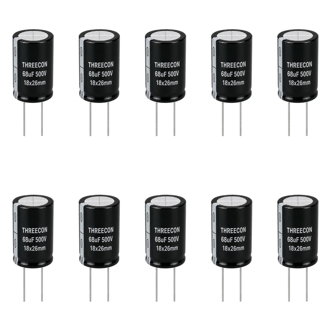 خازن الکترولیتی تریکان مدل THREECON 68uF 500V 18×26mm — تصویر ۲