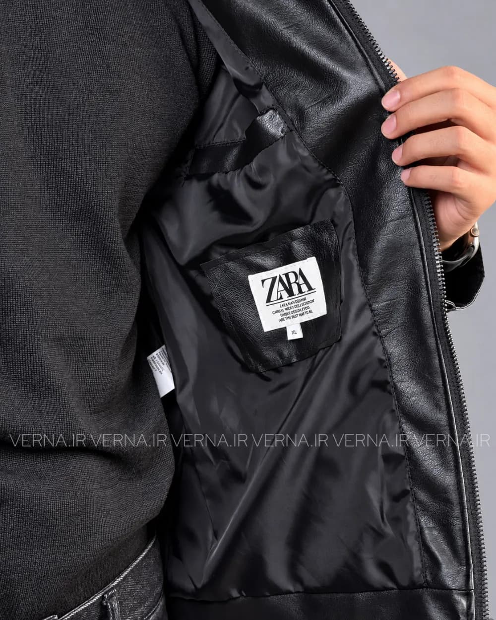 کاپشن چرم مردانه یقه دار ZARA — تصویر ۶