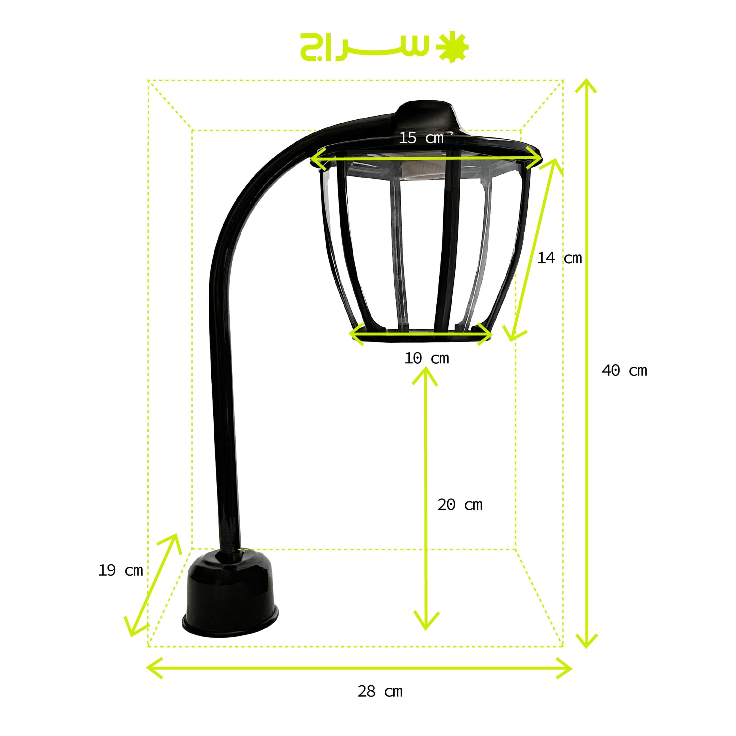 چراغ حیاطی و پارکی سرلوله تک شاخه فلزی مدل P-1JC