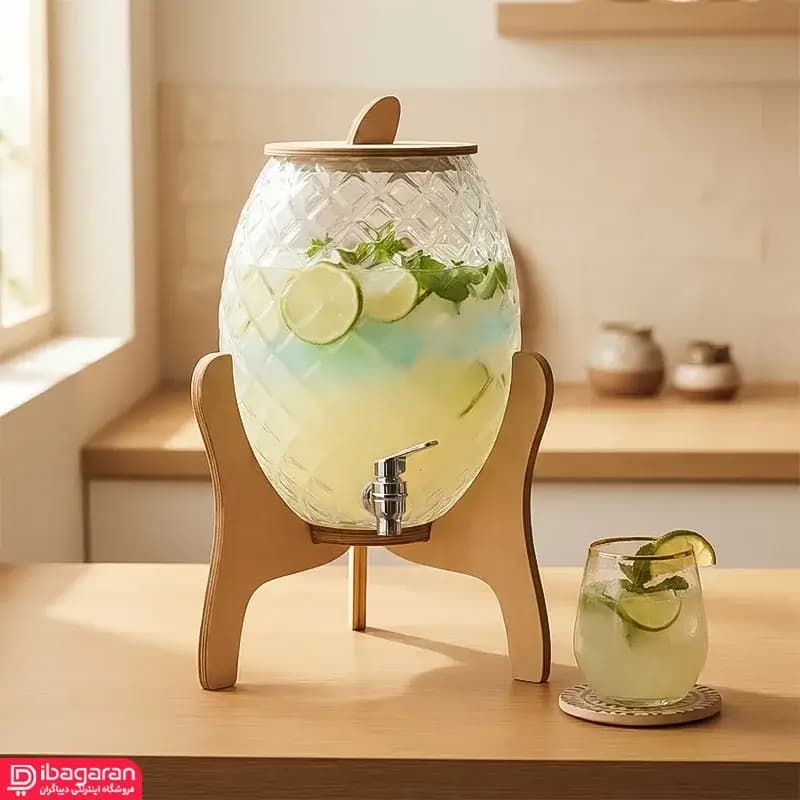 کلمن بیضی بلور پایه چوب مدل رین 43150