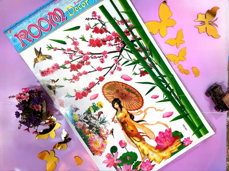 برچسب دیواری اتاق کودک پرتره دختر و چتر